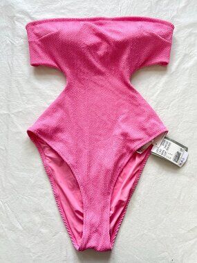 H&M bandeau swimsuit Large light pink strapless cut out monokini textured swim